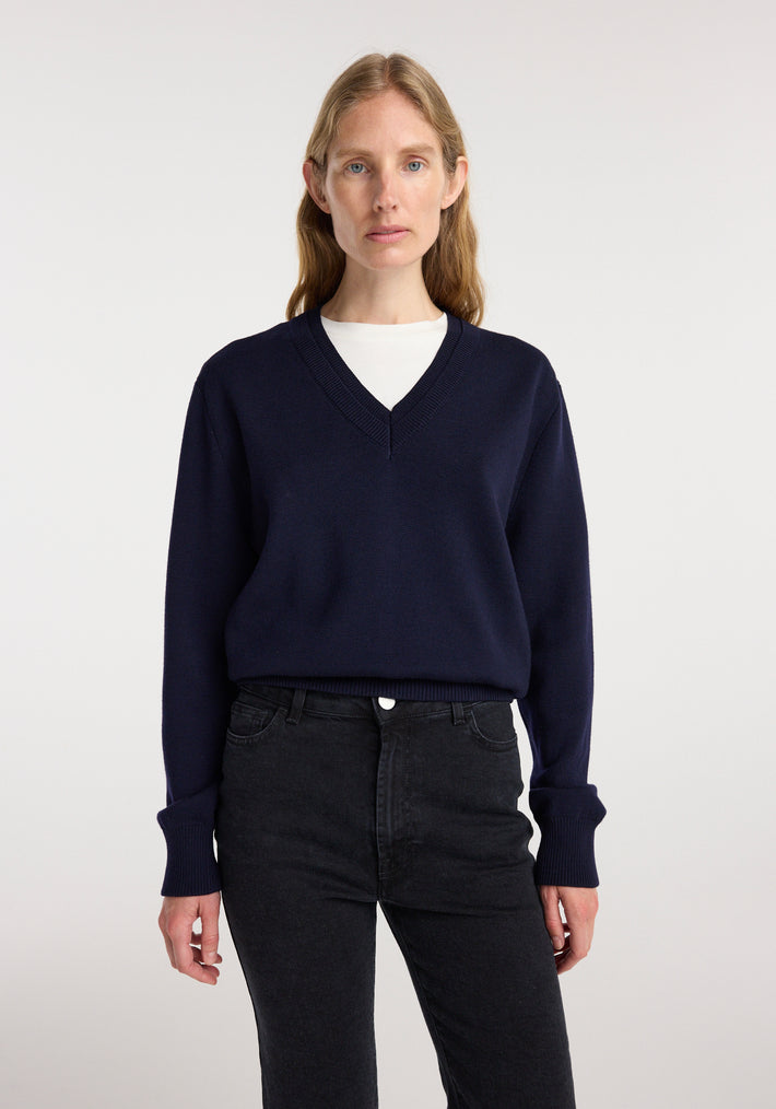 Double v-neck jumper | navy