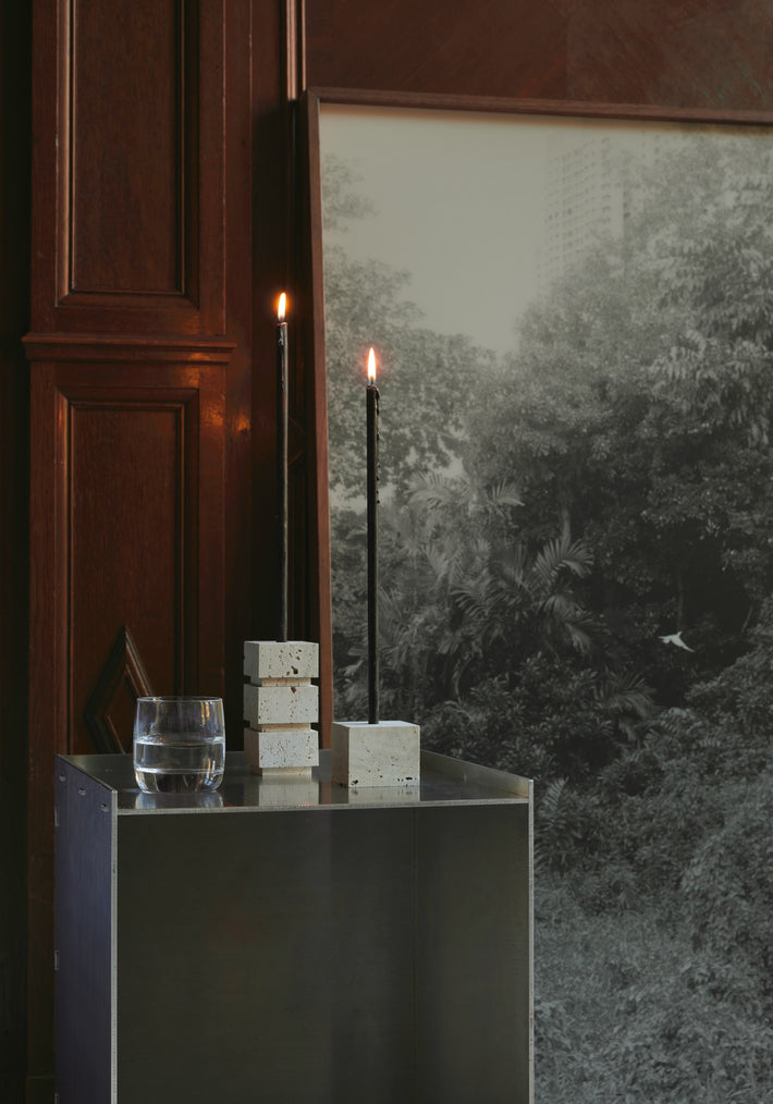 Sculpural candle holder small | travertine
