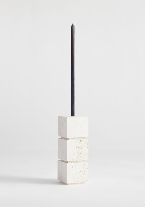 Sculpural candle holder small | travertine