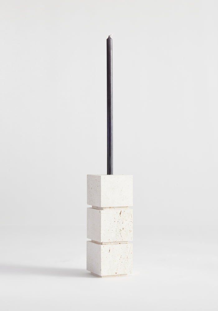 Sculpural candle holder small | travertine