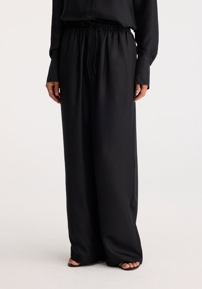 Wide leg silk trousers | black