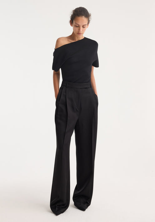 Asymmetrical Punto Milano knitted top | black