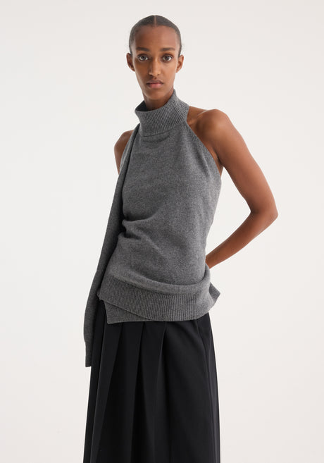 Single sleeve halter top | mid grey melange