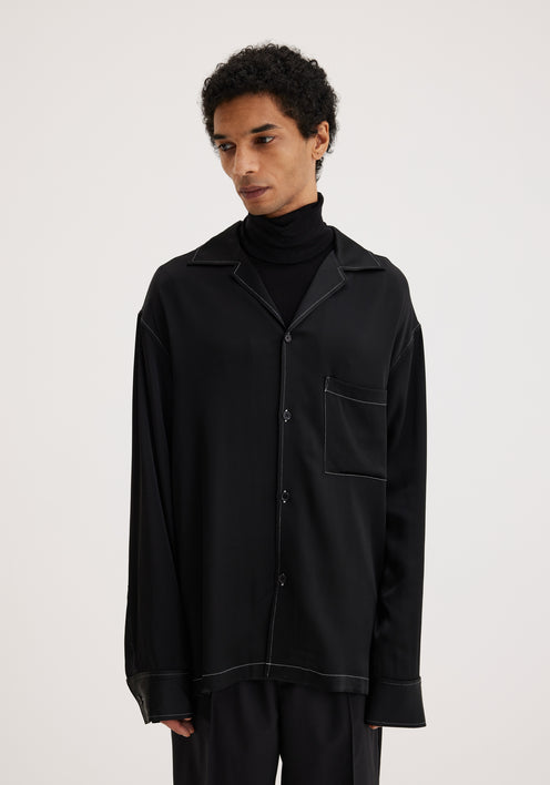 Contrast stitch long sleeve shirt | noir