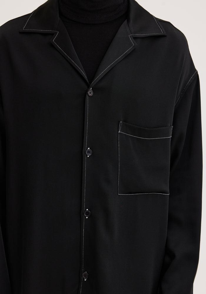 Contrast stitch long sleeve shirt | noir