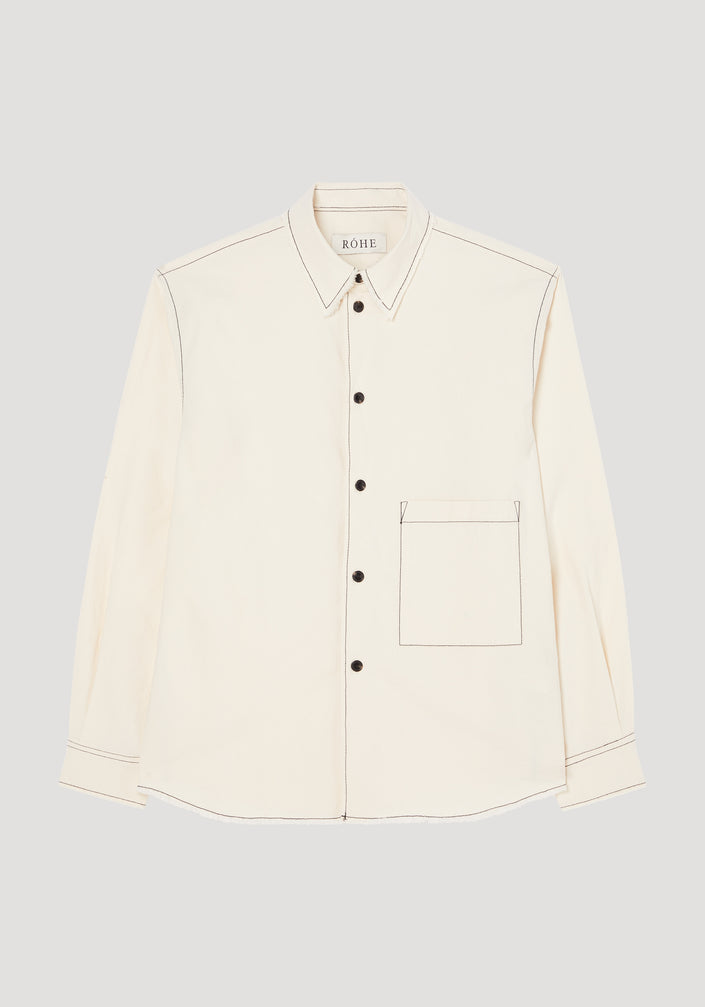 Raw edge cotton overshirt | off-white