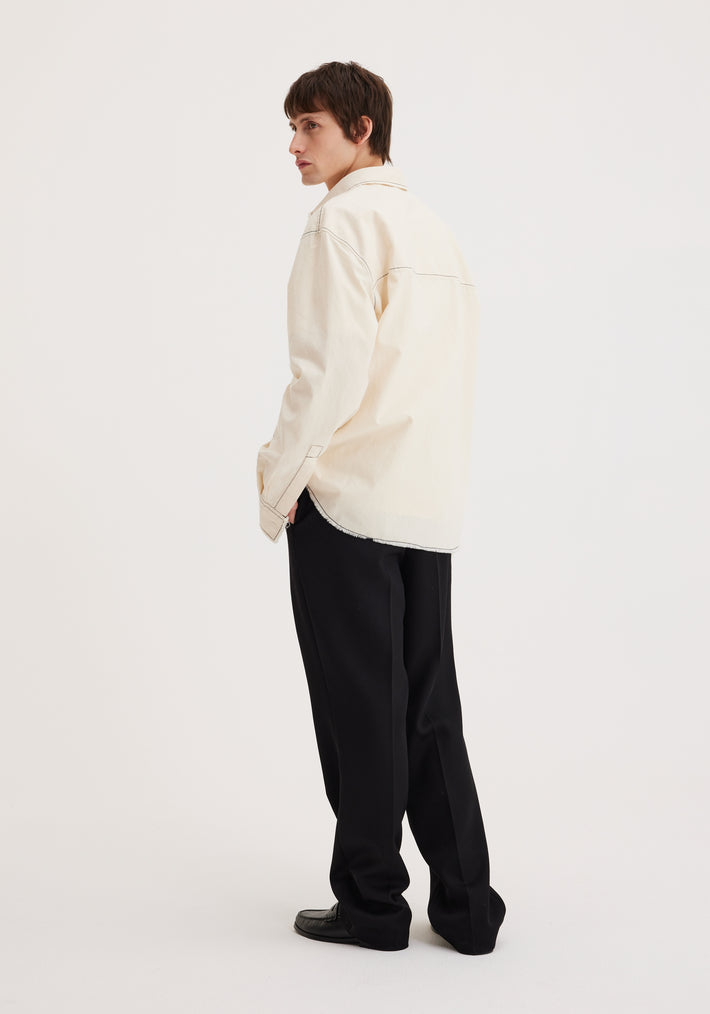 Raw edge cotton overshirt | off-white