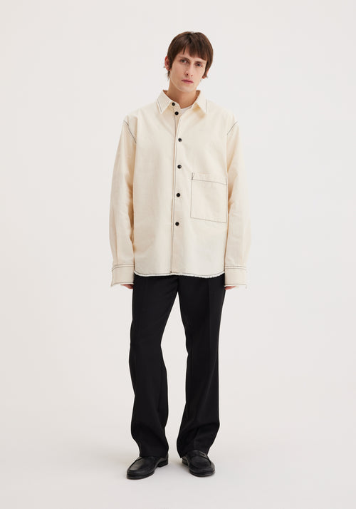 Raw edge cotton overshirt | off-white