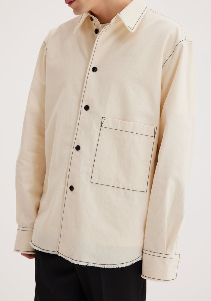 Raw edge cotton overshirt | off-white