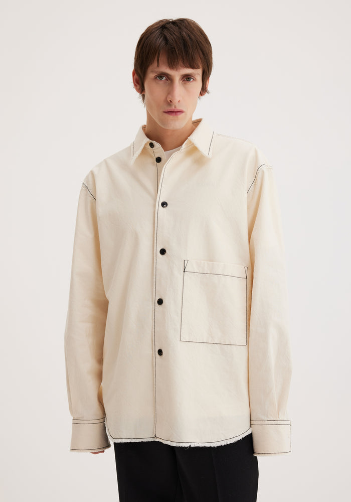 Raw edge cotton overshirt | off-white