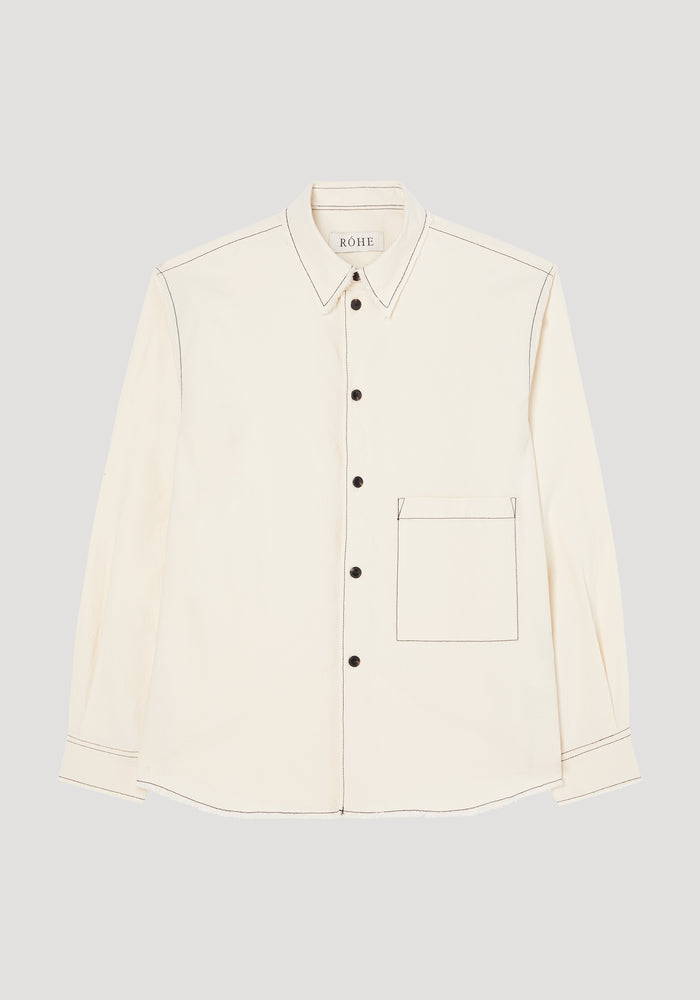 Raw edge cotton overshirt | off-white
