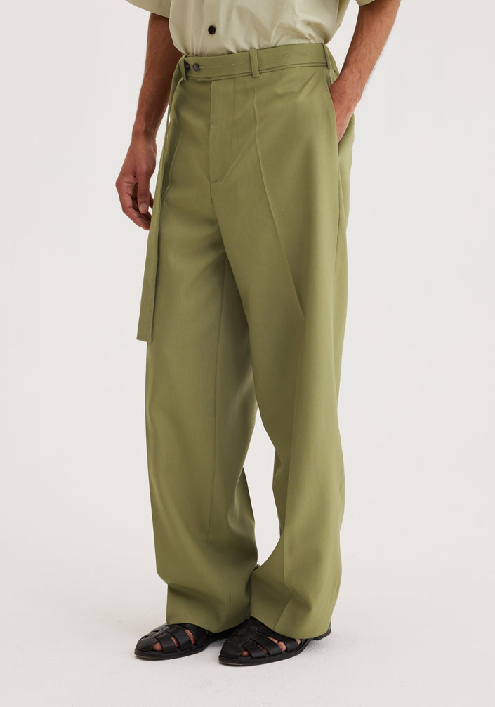 Belted wide leg trousers | sage