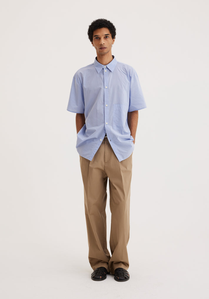 Raw edge short sleeve shirt | blue stripe