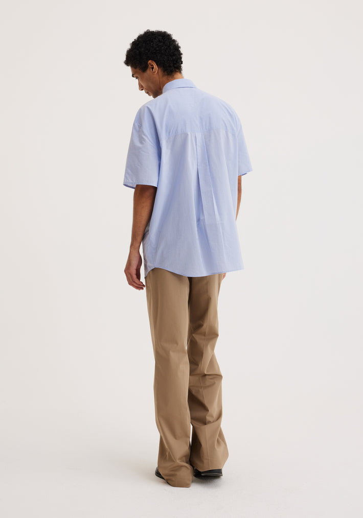 Raw edge short sleeve shirt | blue stripe