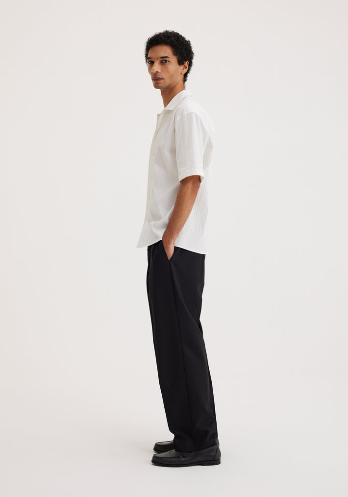 Structured cotton short sleeve shirt | off-white irregular pinstripe