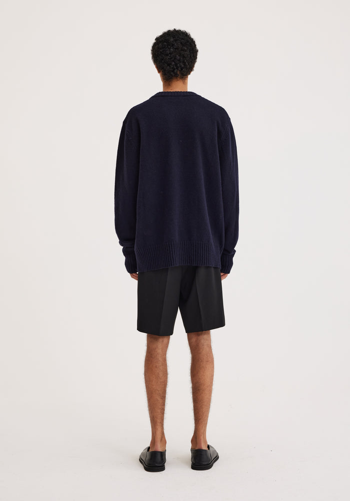 Wool cashmere crewneck sweater | navy