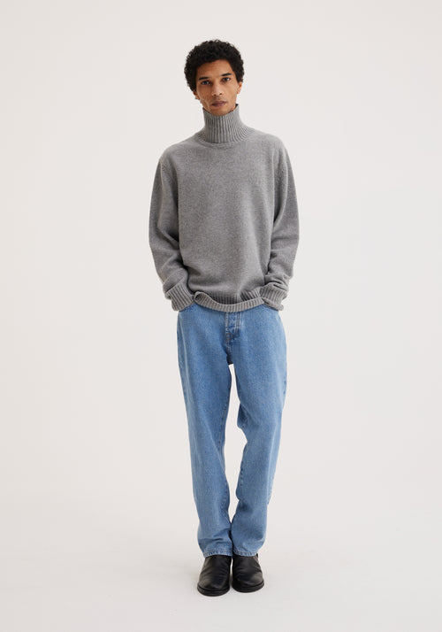 Wool cashmere turtleneck sweater | grey melange