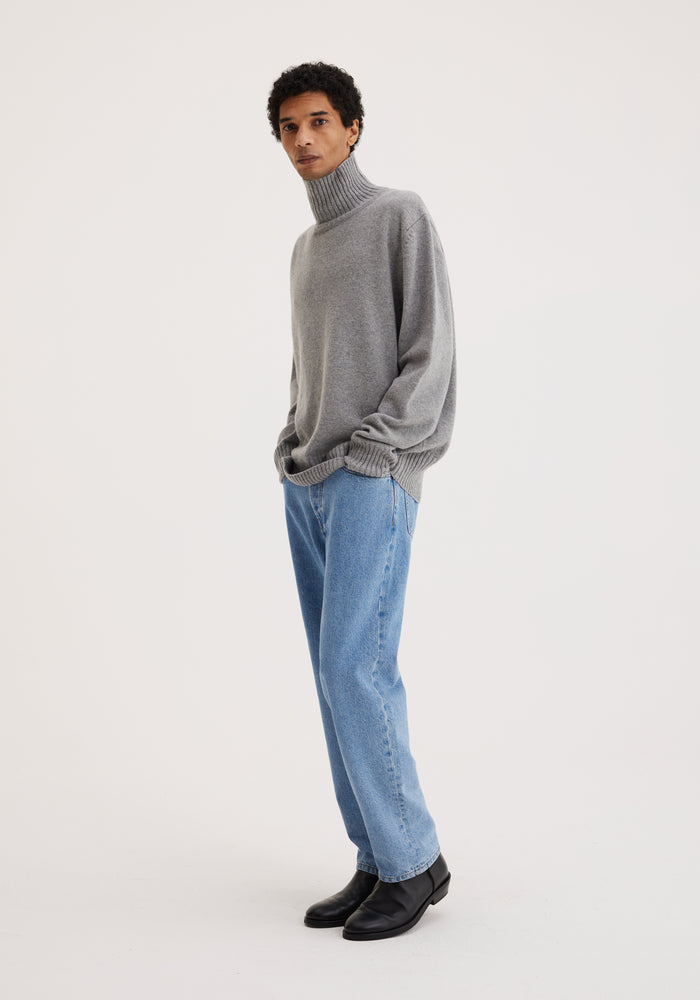 Wool cashmere turtleneck sweater | grey melange