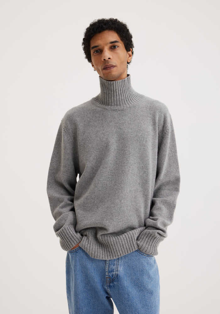 Wool cashmere turtleneck sweater | grey melange