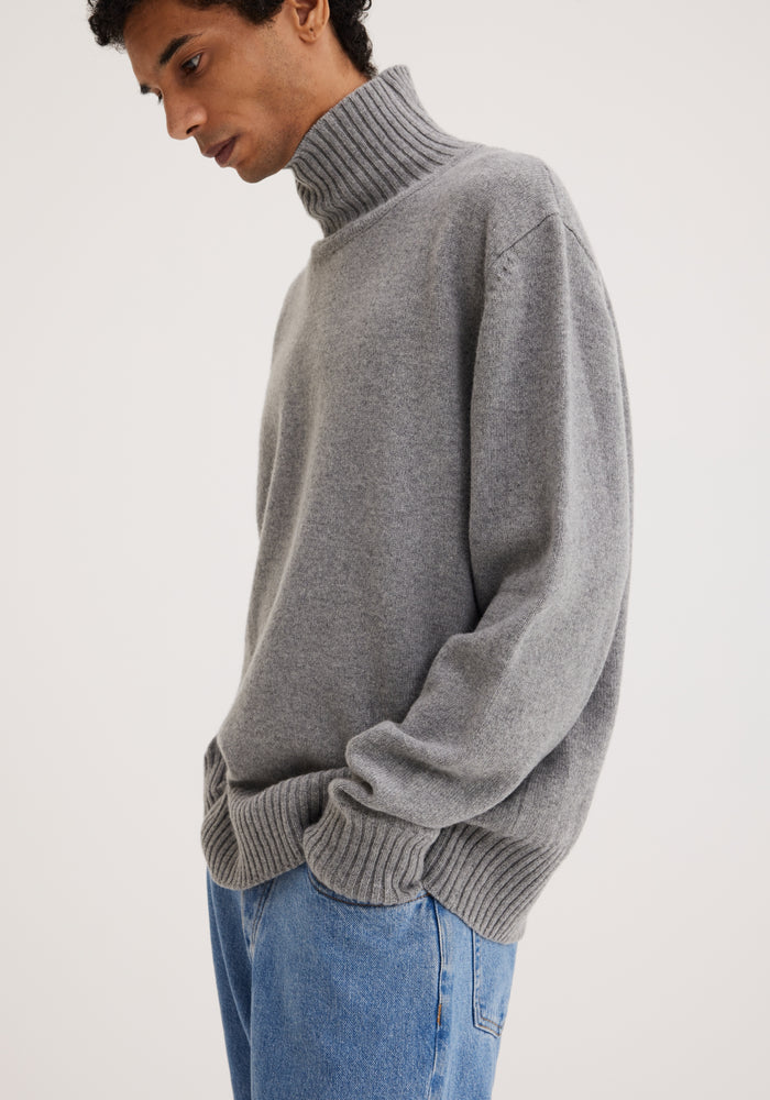 Wool cashmere turtleneck sweater | grey melange