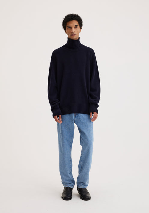 Wool cashmere turtleneck sweater | navy