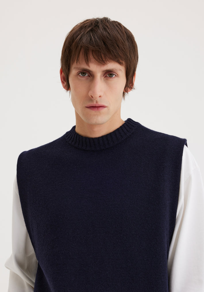 Wool cashmere sleeveless vest | navy