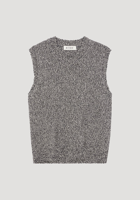 V-neck mouliné vest | black cream melange