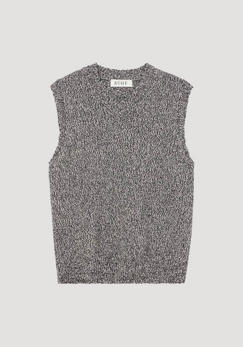 V-neck mouliné vest | black cream melange