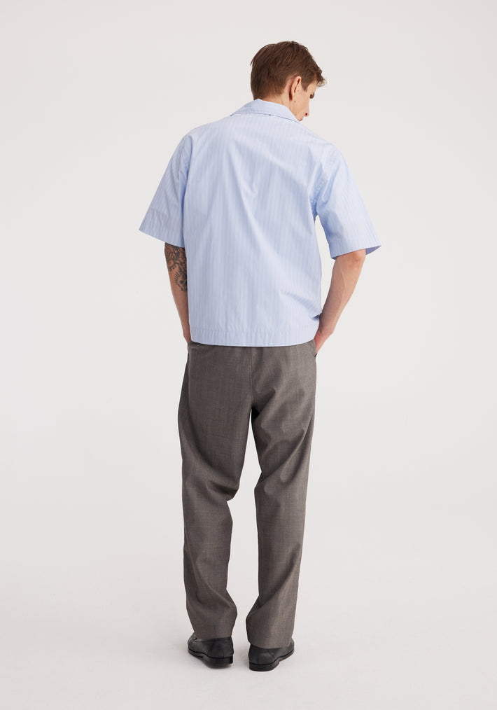 Oversized camp collar short sleeve shirt | sky blue/white outlined stripe