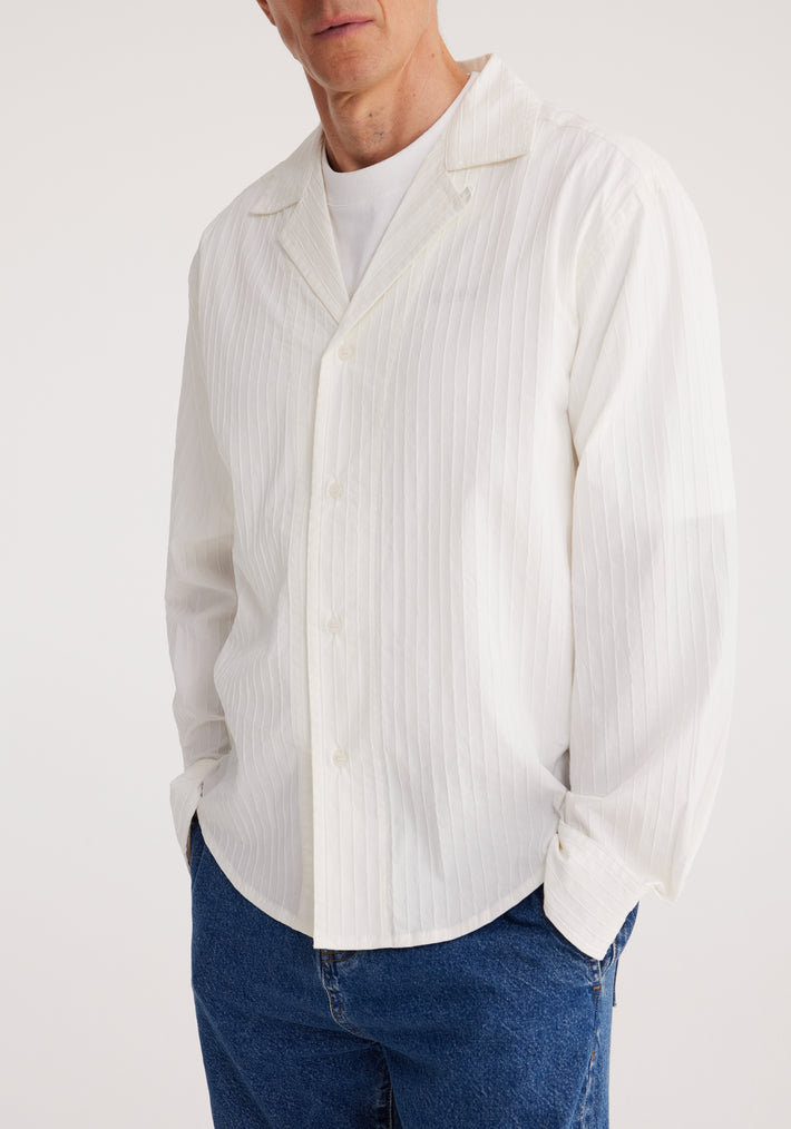 Oversized camp collar long sleeve shirt | optic white