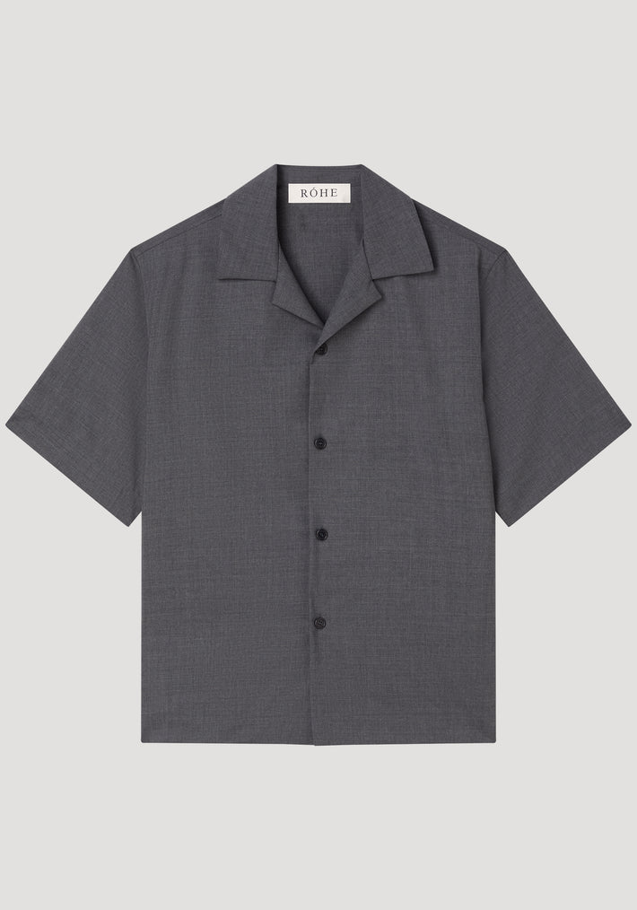 Oversized camp collar short sleeve shirt | dark grey melange