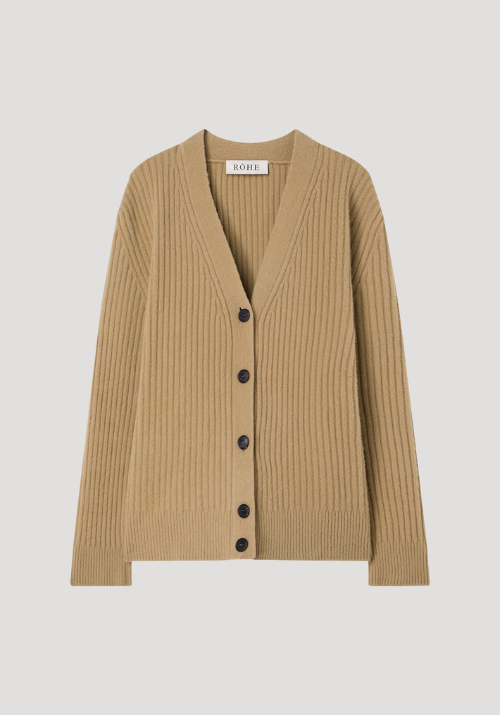 Ribbed boiled wool knitted cardigan | camel