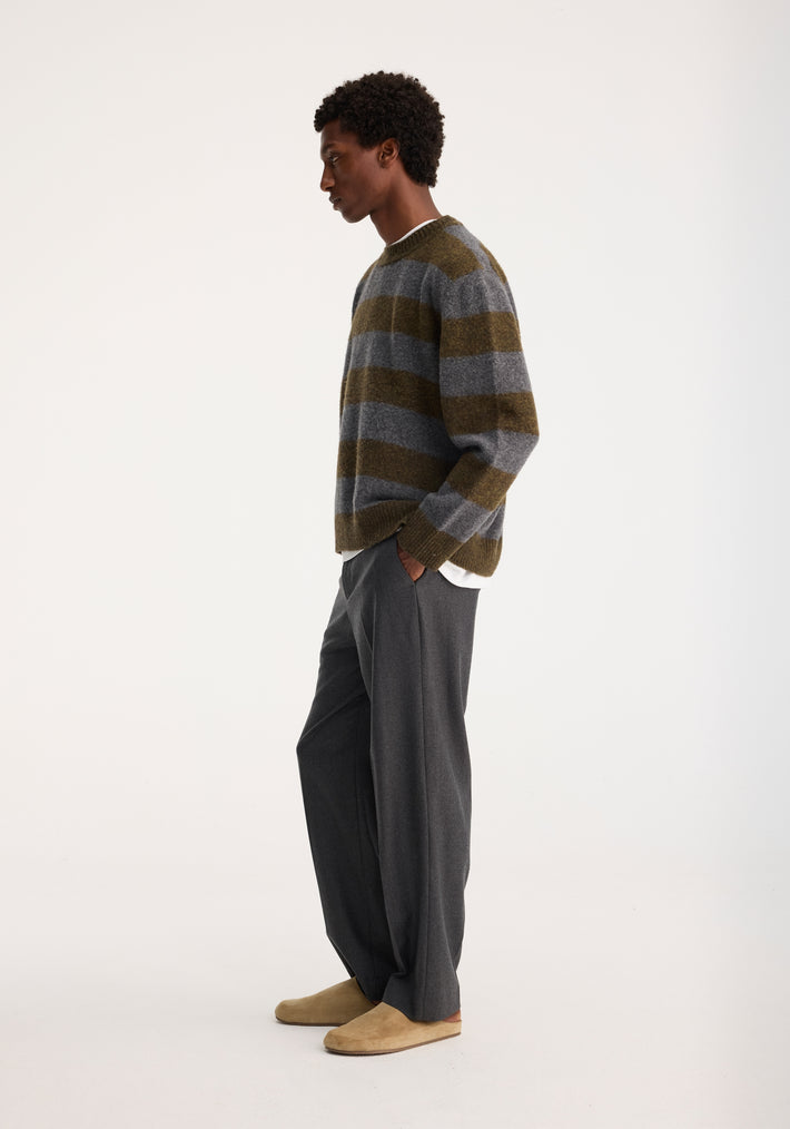 Oversized striped knitted crew neck | grey / green stripe