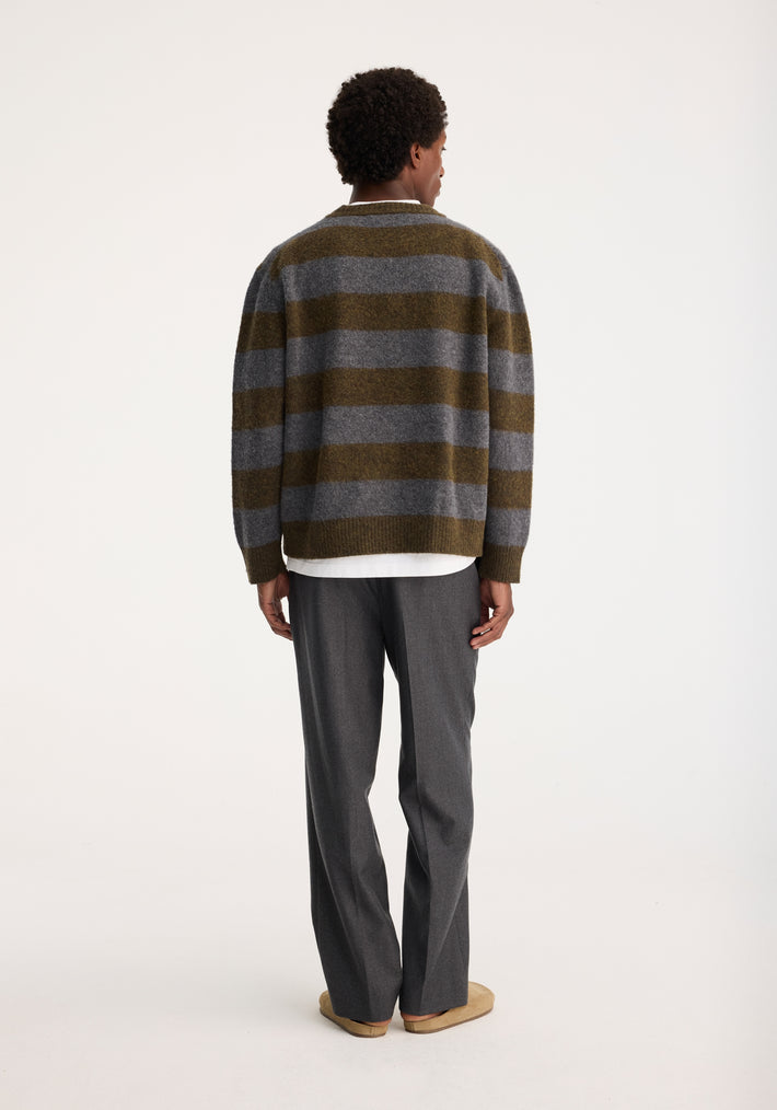 Oversized striped knitted crew neck | grey / green stripe