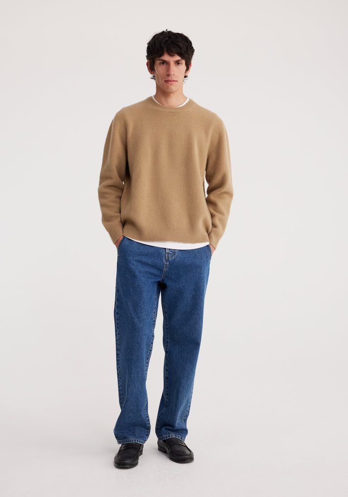 Relaxed boiled wool knitted crew neck | camel