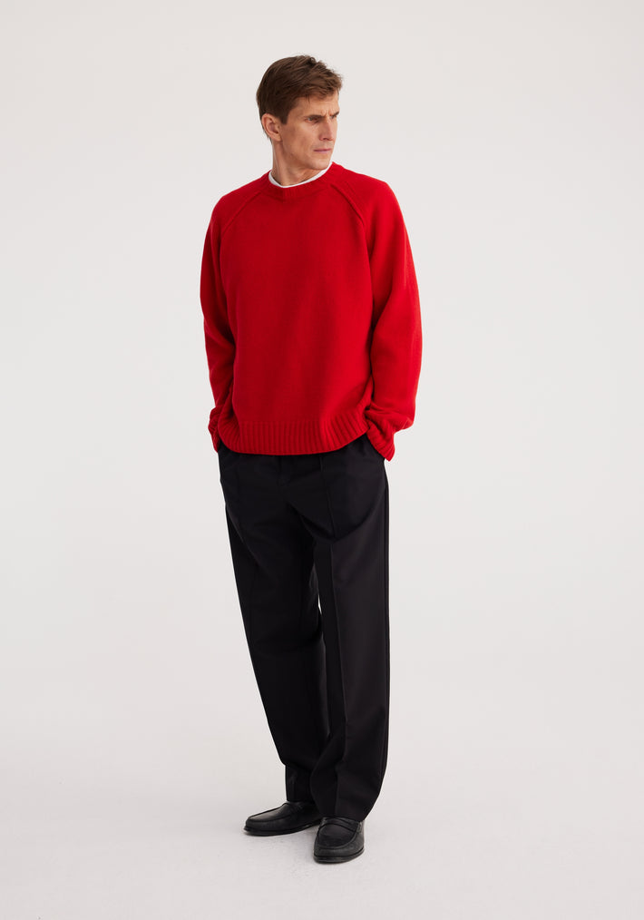 Raglan wool cashmere knitted crew neck | bright red
