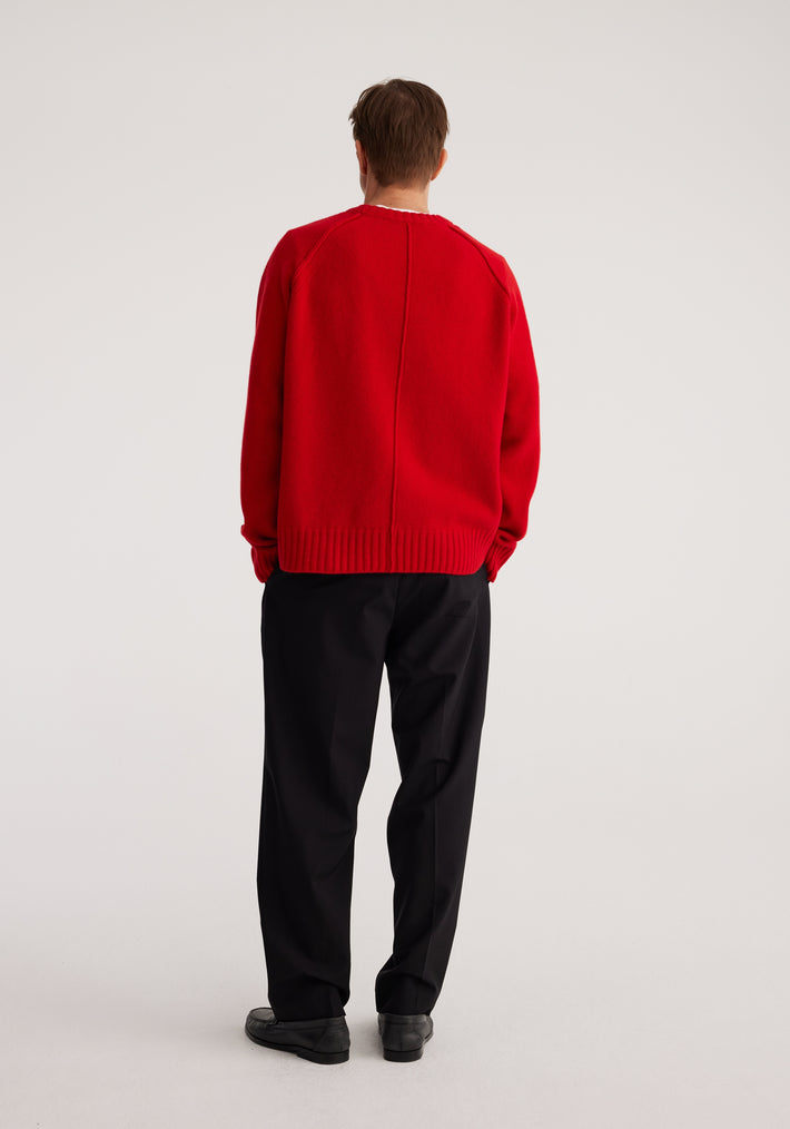 Raglan wool cashmere knitted crew neck | bright red