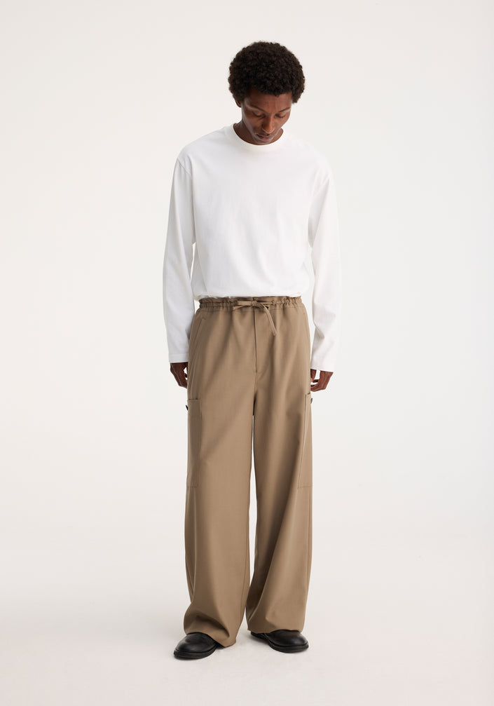 Wide leg drawcord cargo trousers | light khaki