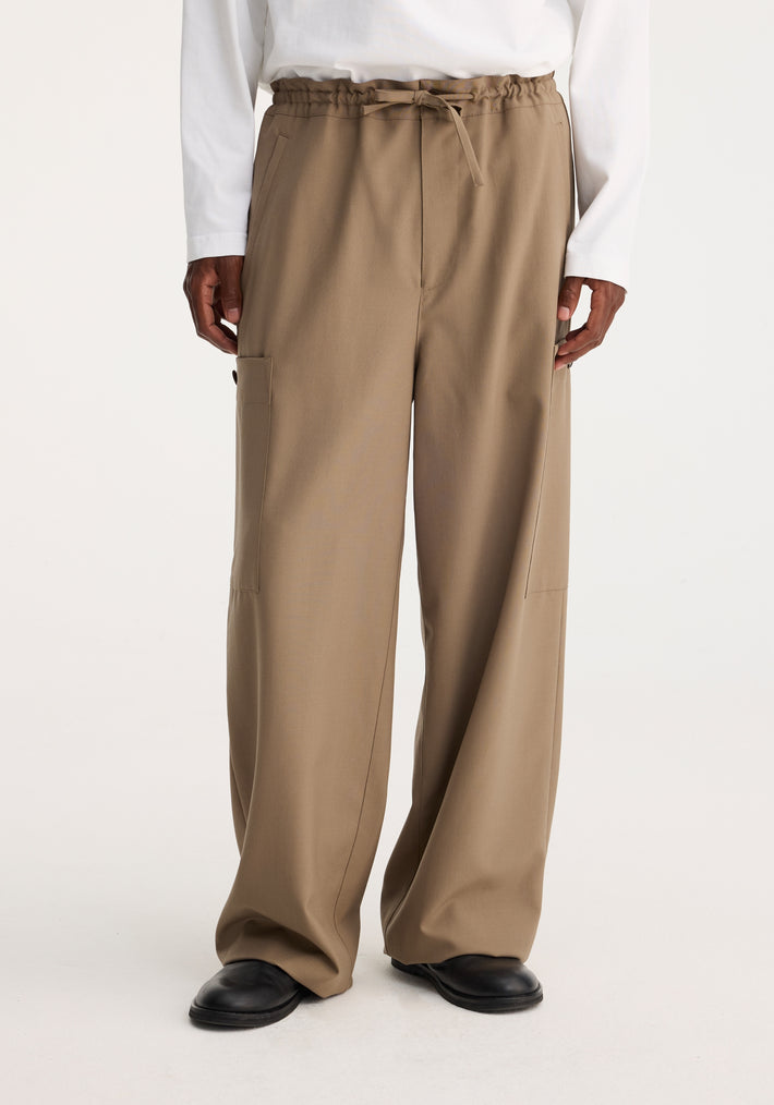 Wide leg drawcord cargo trousers | light khaki