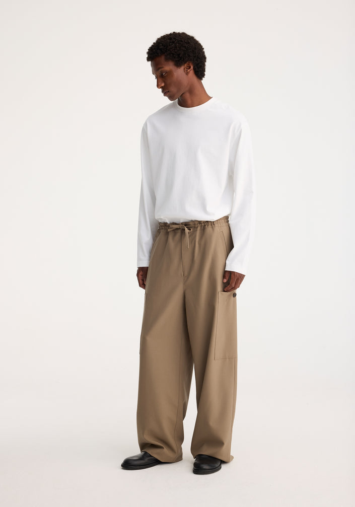 Wide leg drawcord cargo trousers | light khaki