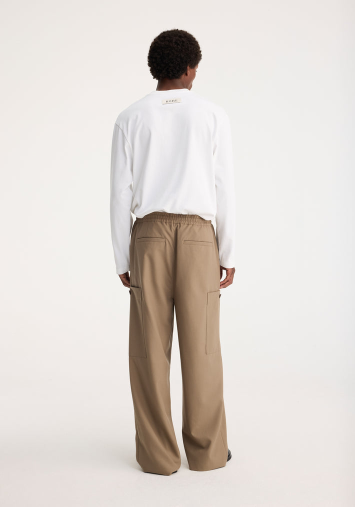 Wide leg drawcord cargo trousers | light khaki