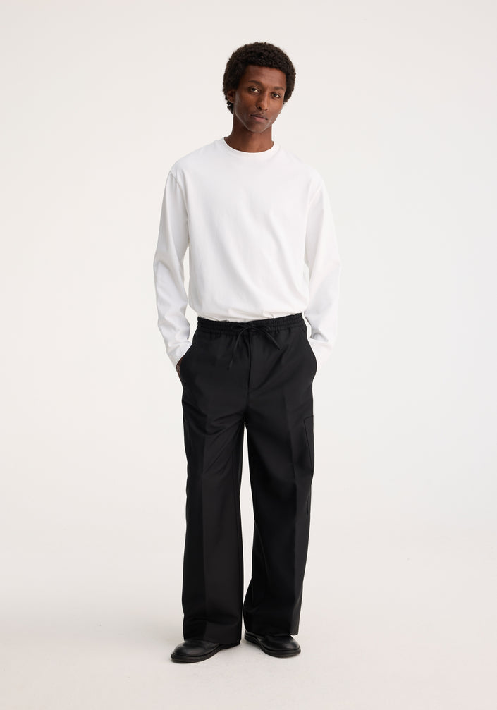 Wide leg drawcord cargo trousers | black