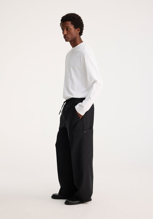 Wide leg drawcord cargo trousers | black