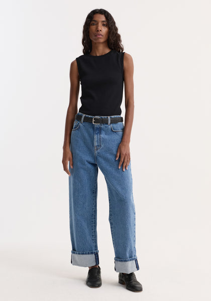 極美品タグ有roku COTTON RIB ASYMMETRY TANK TOP Shaper Fit Rib-Knit Asymmetrical Cropped Tank Top