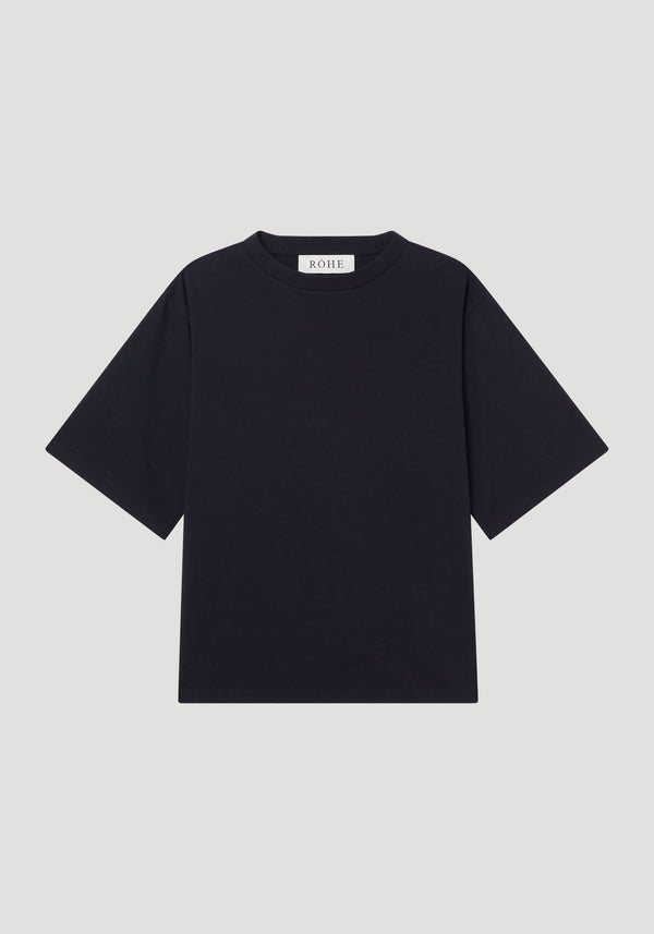Oversized cotton t-shirt | black, featuring a boxy cut, crew neck, and small RÓHE label at collar, crafted from 100% organic cotton.