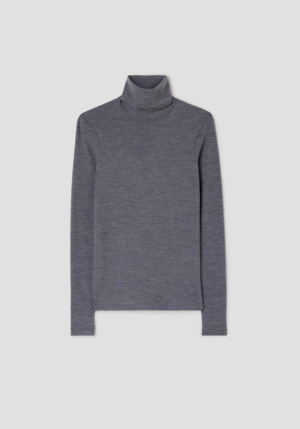 Fine merino turtleneck | mid grey melange, long-sleeve knit top with a soft textured fabric and a fitted silhouette designed for warmth and comfort.