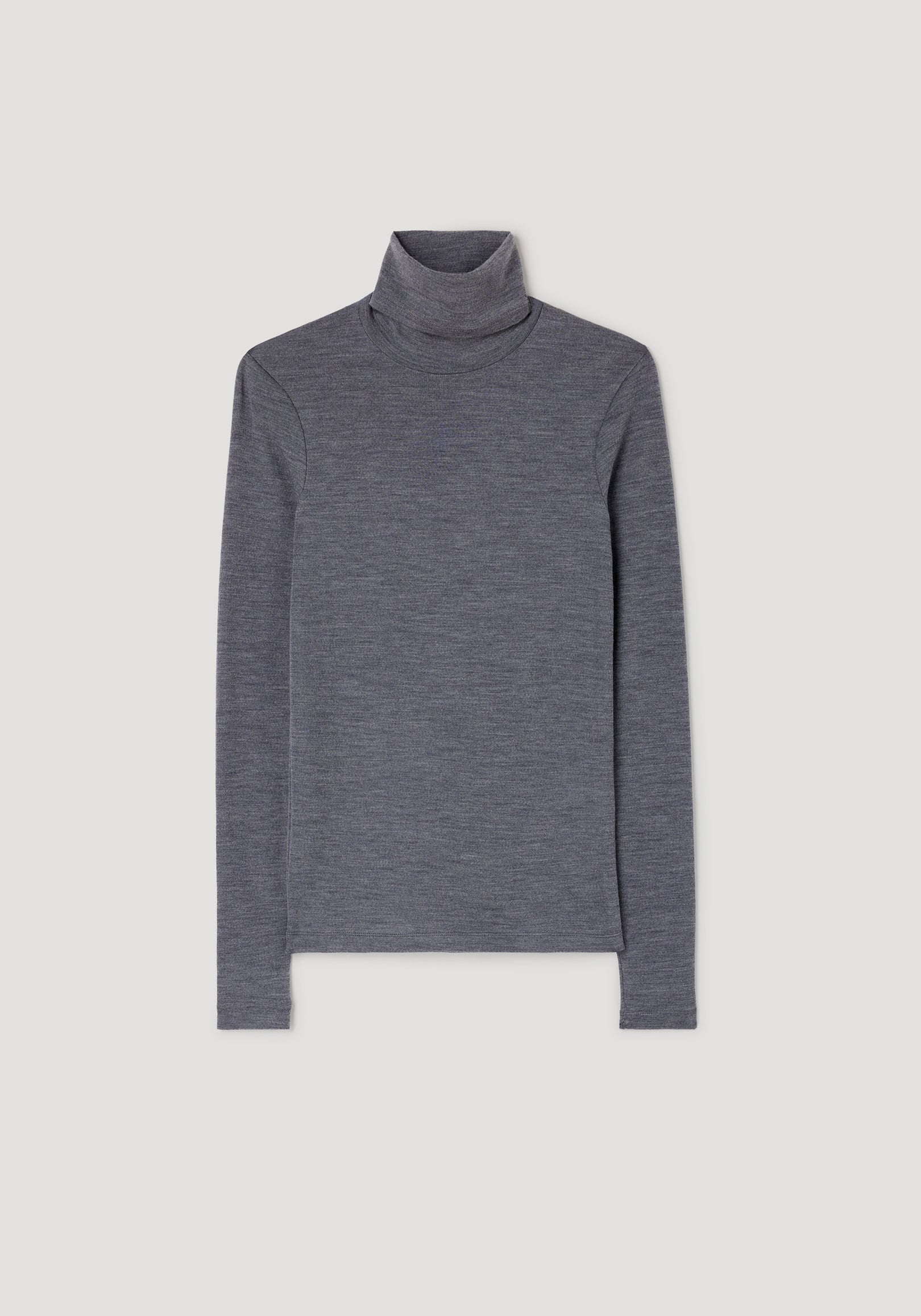 Fine merino turtleneck | mid grey melange, long-sleeve knit top with a soft textured fabric and a fitted silhouette designed for warmth and comfort.