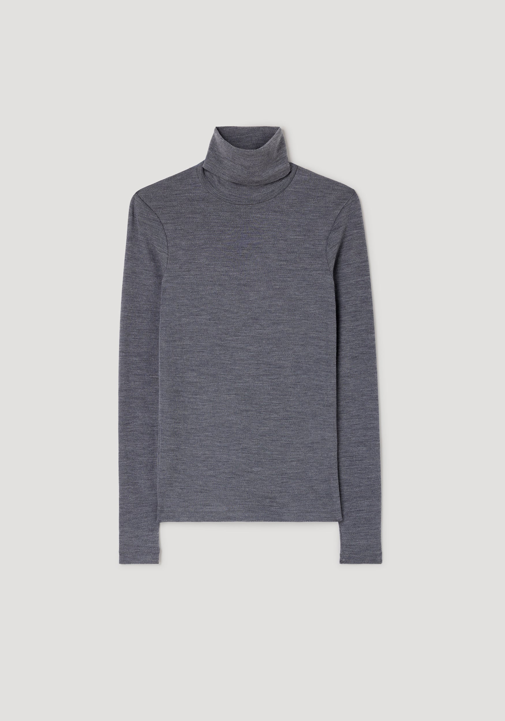 Fine merino turtleneck | mid grey melange, long-sleeve knit top with a soft textured fabric and a fitted silhouette designed for warmth and comfort.
