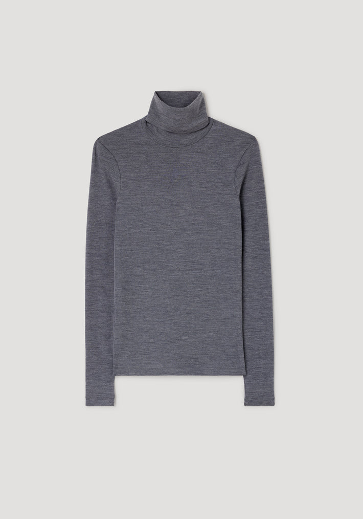 Fine merino turtleneck | mid grey melange, long-sleeve knit top with a soft textured fabric and a fitted silhouette designed for warmth and comfort.