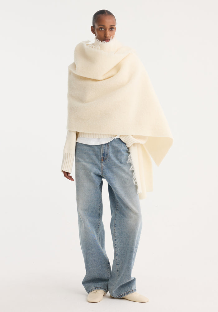 Fringe wool blend poncho | Cream